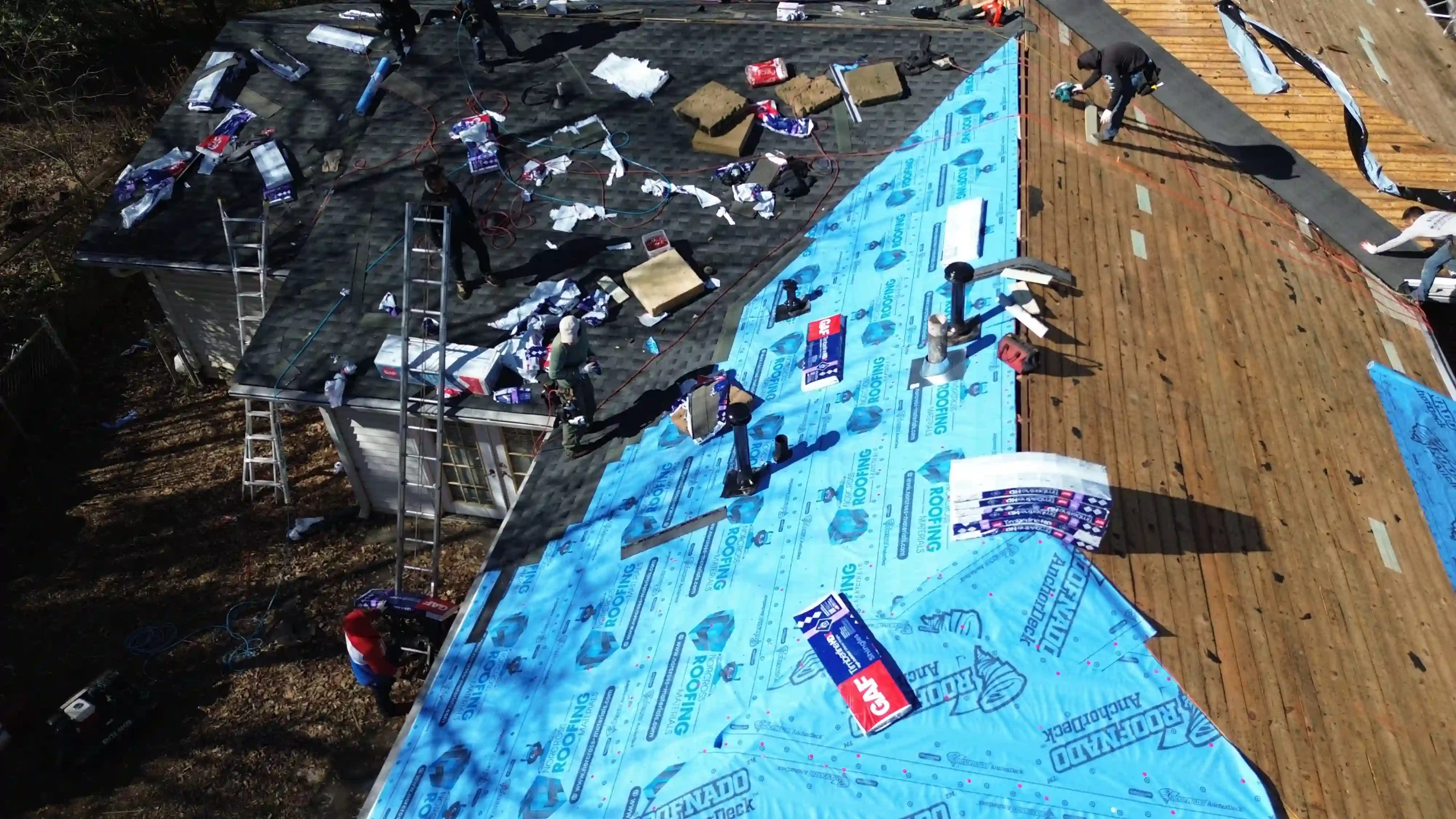 Before and after roof leak repair in a Georgia home.